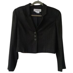 Carlisle Vintage Silk Cropped Button Front Classic Black Blazer Size 8